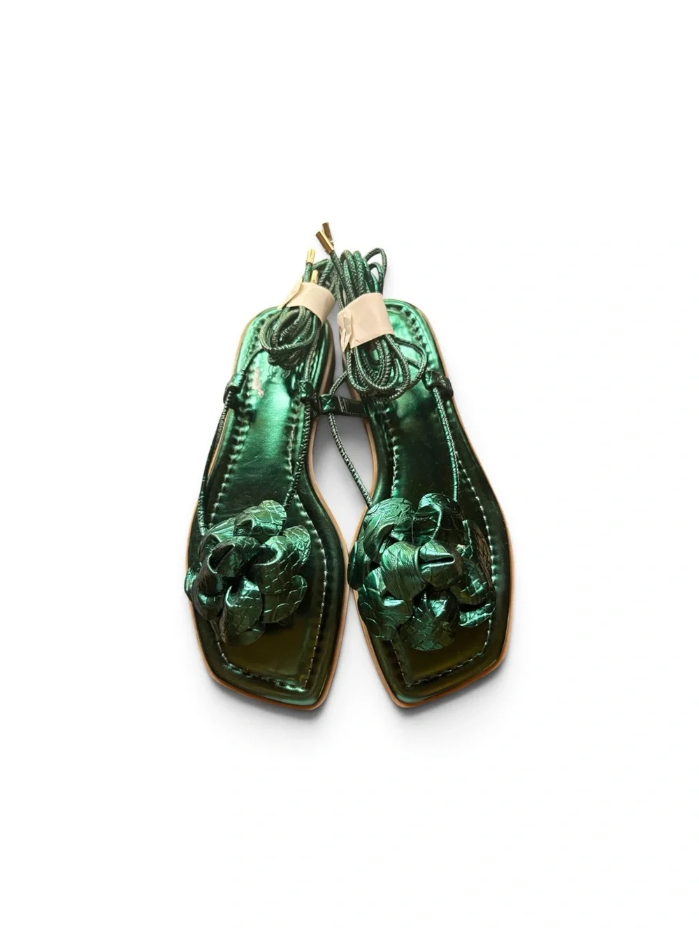 INC Gilma Metallic Emerald Green Flower Lace-Up Sandals